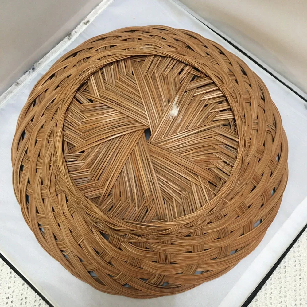 Woven Basket Tray 14 Inch Brown Spiral Wicker Decorative Bowl Cottagecore